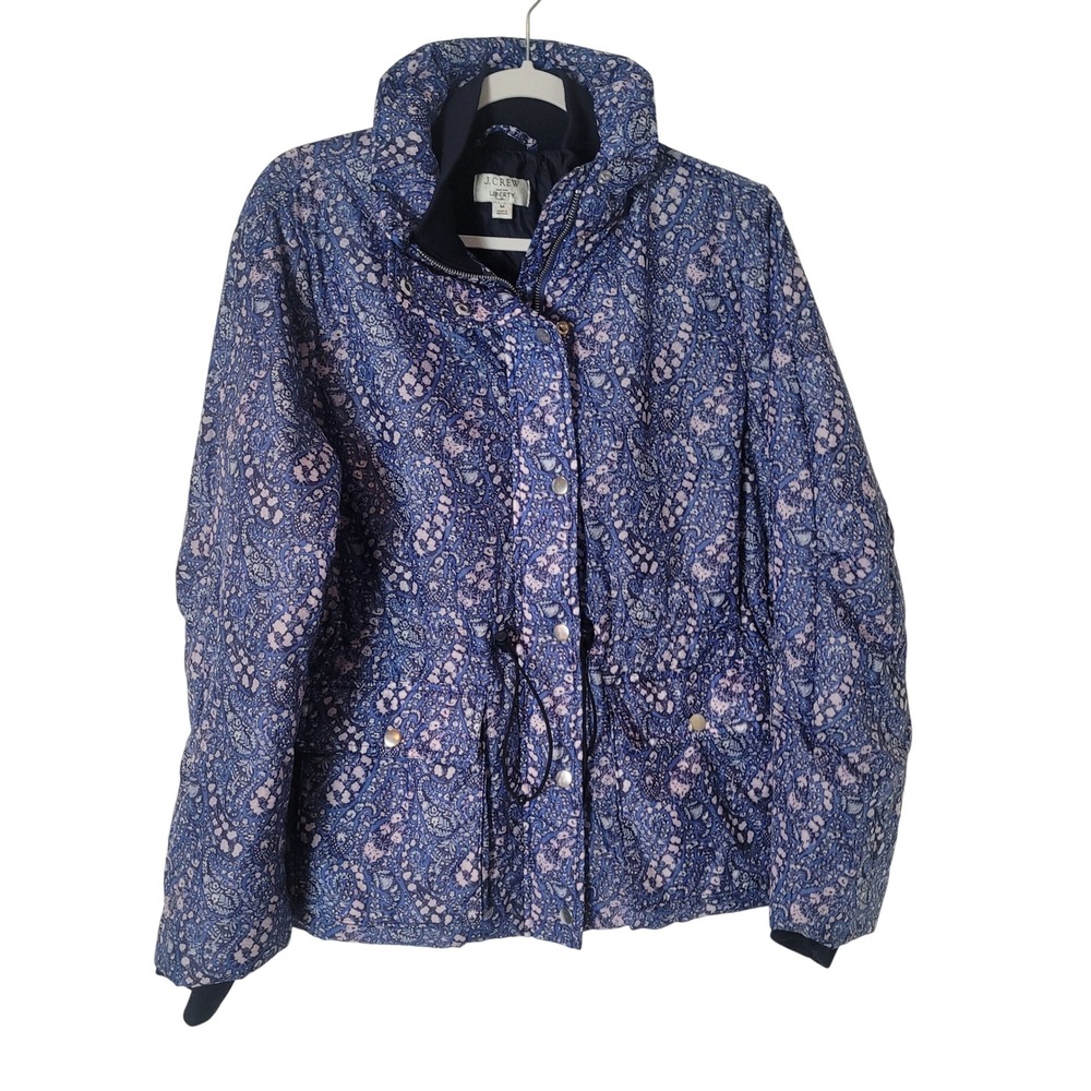 J.Crew Liberty Fabric Floral Paisley Puffer Jacket Blue Pink Medium Primaloft